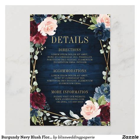 Burgundy Navy Blush Floral Geometric Wedding Enclosure Card Decora O