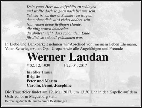 Traueranzeigen Von Werner Laudan Abschied Nehmen De