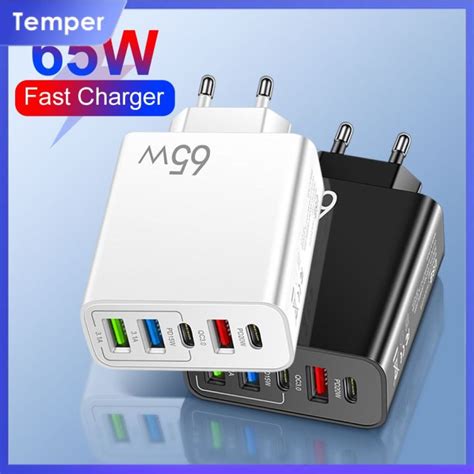 Temper 65w Fast Charger Mobile Phone Charger 31a Type C Pd3usb Multi Port Travel Charging Head