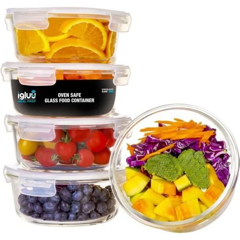 Igluu Meal Prep Lot De Bo Tes Alimentaires Ronde En Verre Pour