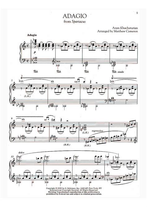 PDF Aram Khachaturian Adagio From Spartacus Piano Solo Sheet Music