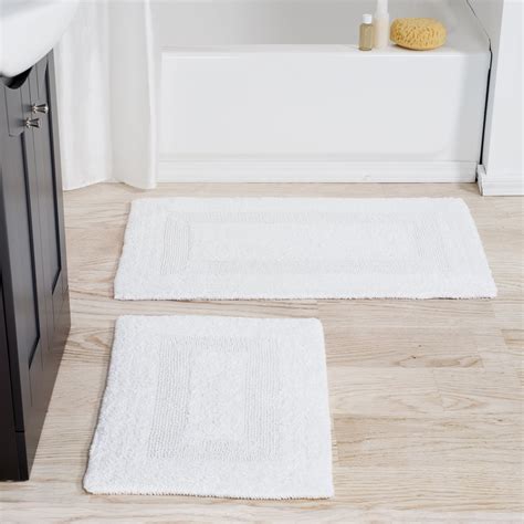 Lavish Home 2 Piece 100 Cotton Reversible Bathroom Rug Set White