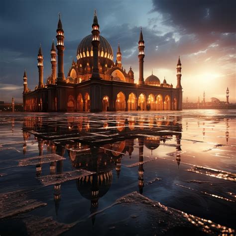 Premium Photo | Golden Hour Mosque Glow Islamic Mosque Photo