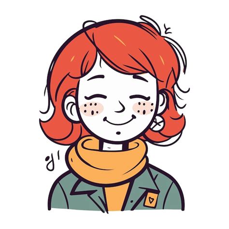 Ilustración vectorial de una linda chica pelirroja con pecas en la cara