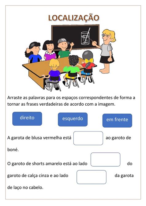 Localização direita esquerda e em frente worksheet Pedagogia