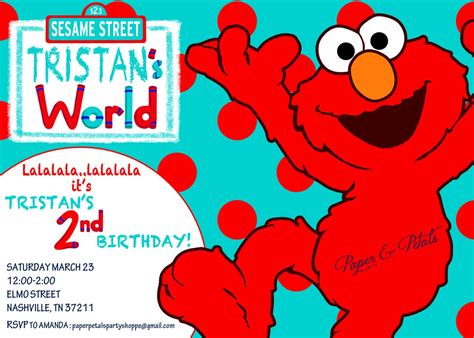 Elmo Inspired Birthday Invitation aqua and by PaperPetalsPartyShop