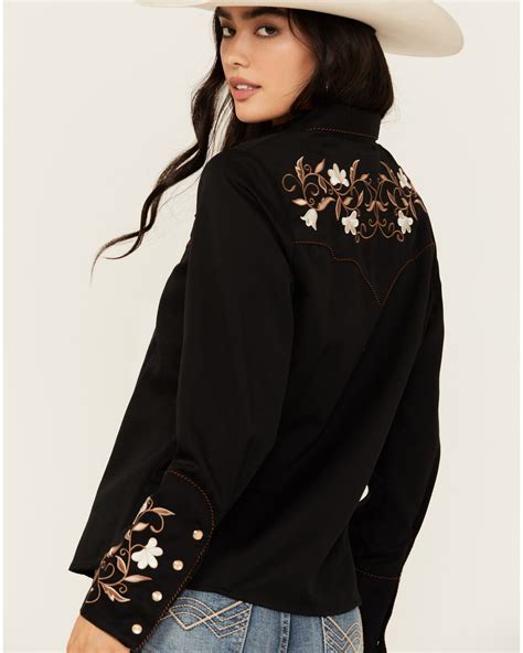 Product Name Scully Womens Floral Embroidered Long Sleeve Pearl Snap