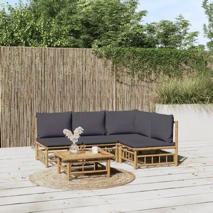 Vidaxl Bamboe Tuinset Modulaire Loungeset Praktische Tafel