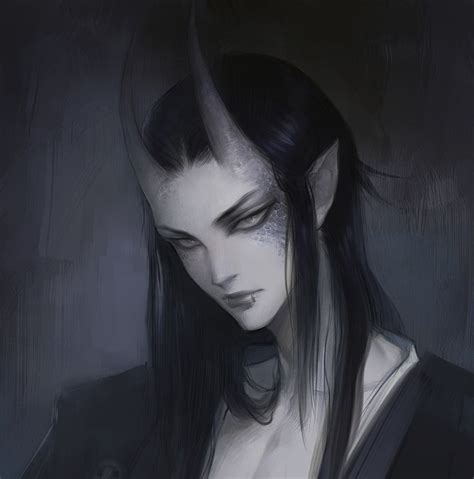 A Woman With Long Black Hair And Horns On Her Head