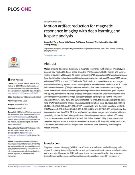 PDF Motion Artifact Reduction For Magnetic Resonance Imaging With