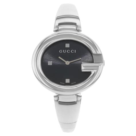 Gucci 1500l Rectangle Black Dial Bangle Steel Quartz Ladies Watch Ya015516 At 1stdibs Gucci