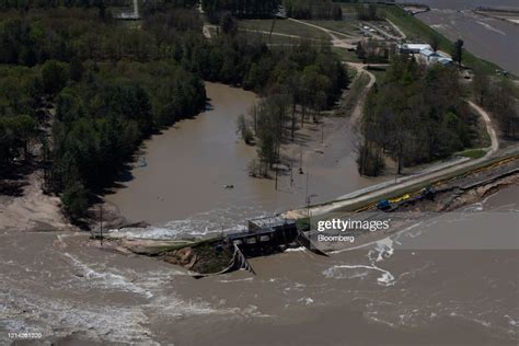 The Edenville Dam Is Seen After Breaking In This Aerial Photograph