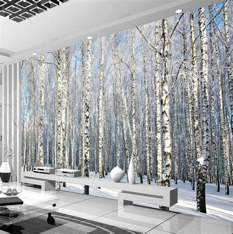 Birch Trees Forest Winter Scene Snow Photo Wallpaper Mural | Birch tree ...