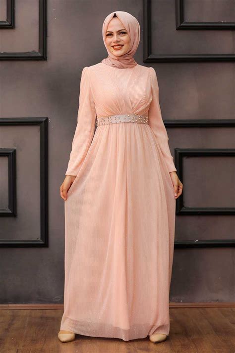 Powder Pink Hijab Evening Dress 3892pd Neva