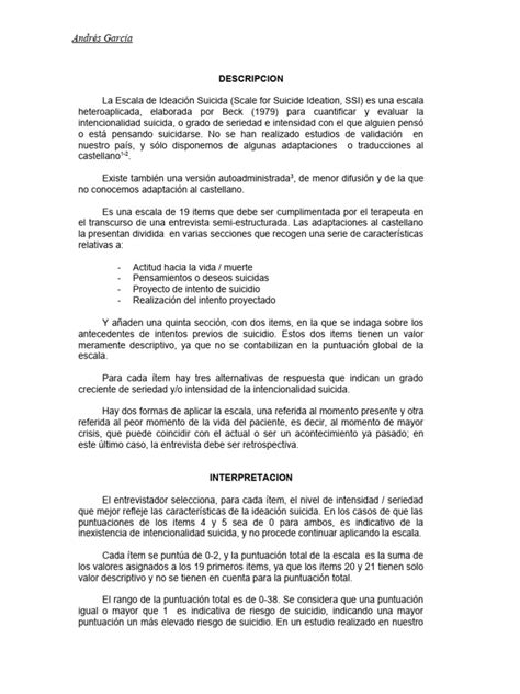 Test Escala De Ideación Suicida De Beck Instrucciones Pdf