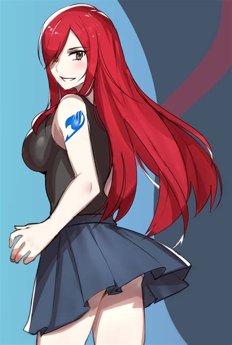 Safebooru Bare Arms Bare Shoulders Brown Eyes Emblem Erza Scarlet