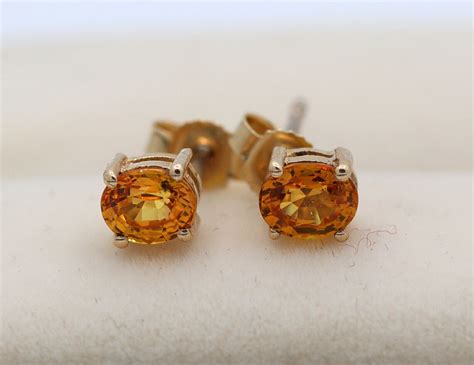 091ct Orange Sapphire Stud Earring 14k Solid Yellow Gold Etsy