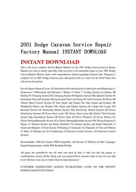 2001 Dodge Caravan Service Repair Factory Manual Instant Download By