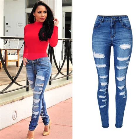 Olrain Women S Fashion Denim Hole Destroyed Ripped Hole High Waist