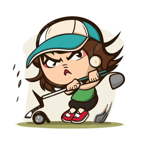 Jogadora De Golfe Vetor Png Adesivo Clipart Menina Dos Desenhos Animados Jogando Golfe