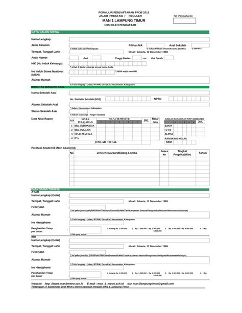 Pdf Formulir Pendaftaran Ppdb Jalur Prestasi Filejalur