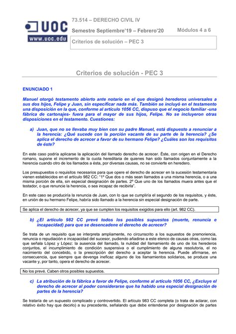 73514 sol PEC 3 2019 1 Solución PEC 3 73 DERECHO CIVIL IV