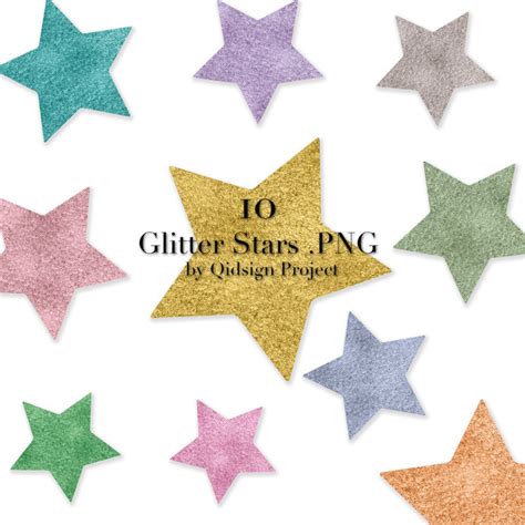 10 Glitter Stars Clipart for Scrapbooking Invitation Personal and Commercial Use Instant ...