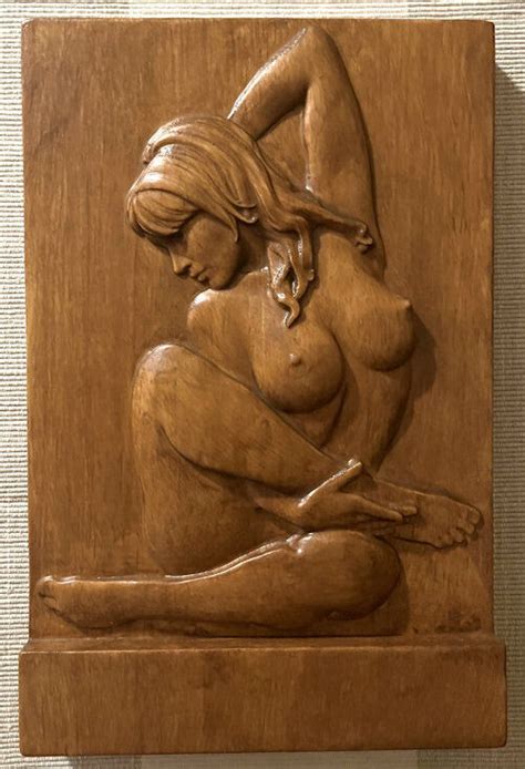 Large Wood Carving Nude X X Free Standing Bas