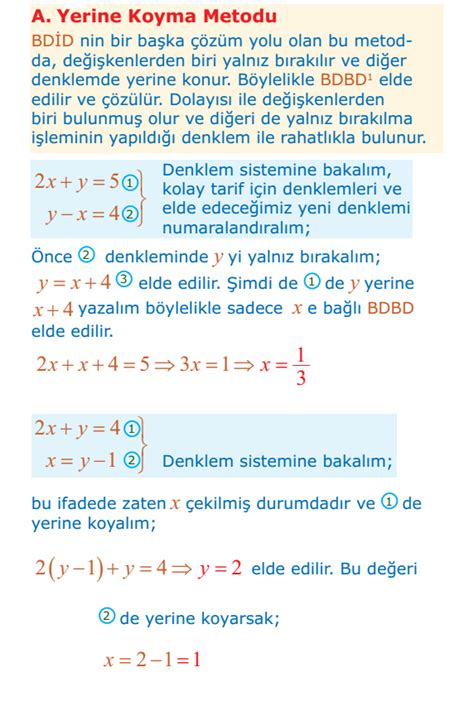 Birinci Dereceden Ki Bilinmeyenli Denklemler Yerine Koyma Metodu