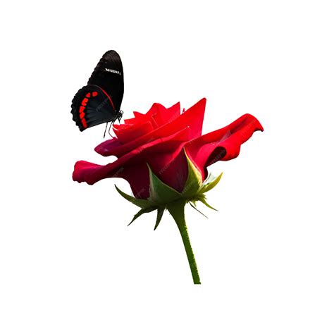 Premium Psd A Beautiful Butterfly On A Red Rose Vector Image