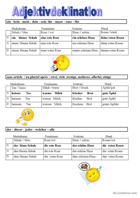Adjektivdeklination Im Berblick Deutsch Daf Arbeitsbl Tter Pdf Doc