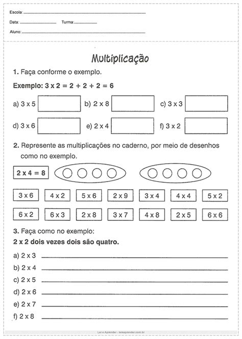 Multiplica O Atividades De Matem Tica Ano Ler E Aprender