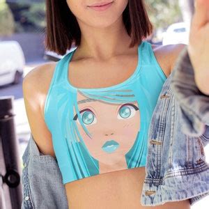 21st Century Boy Anime Hentai Blue Hair Sports Bra Femboy Etsy