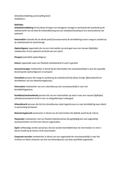 Arbeidsbemiddeling Samenvatting Boek Arbeidsbemiddeling Samenvatting