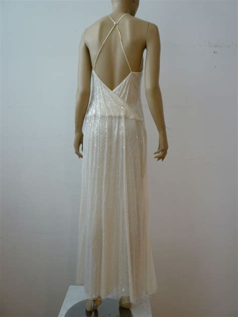 Chanel Diaphanous White Sequin Halter Gown W High Slit At 1stdibs