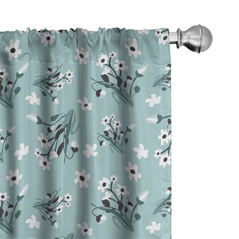 Ambesonne Floral Curtains Romantic Blossom With Leaves Pair Of 28x63 Pale Teal White