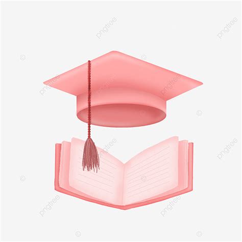 Graduation Cap And Book Illustration In Pink Color