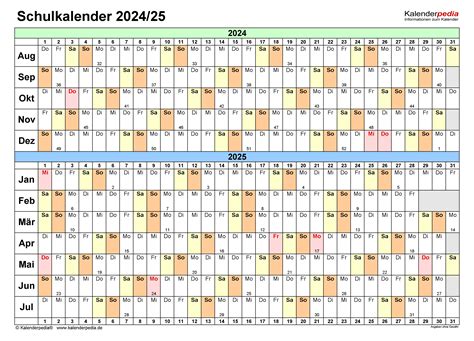 Schulkalender 20242025 Als Pdf Vorlagen Zum Ausdrucken