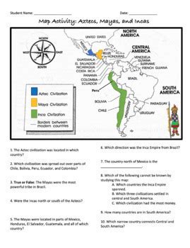 Aztecs Mayans And Incas Map Activity Graphic Organizer Inca