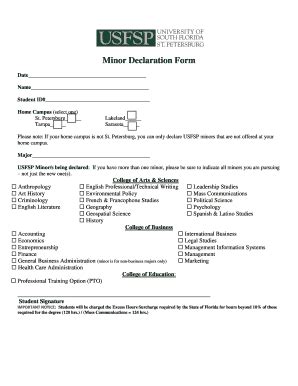 Fillable Online Usfsp Usfsp Minor Declaration Form University Of