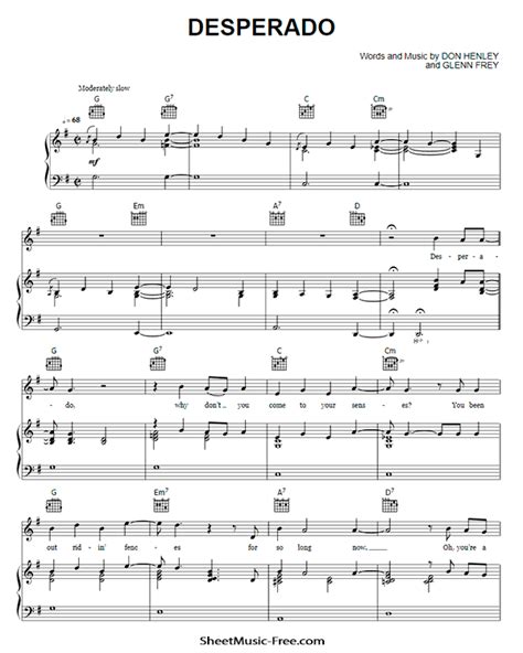 Desperado Sheet Music Eagles - ♪ SHEETMUSIC-FREE.COM