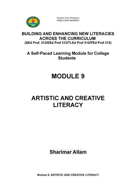 Module Artistic And Creative Literacy Republic Of The Philippines