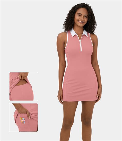 Vestido Golf Mini 2 Piezas Cuello Tipo Polo Bloque De Color Cremallera