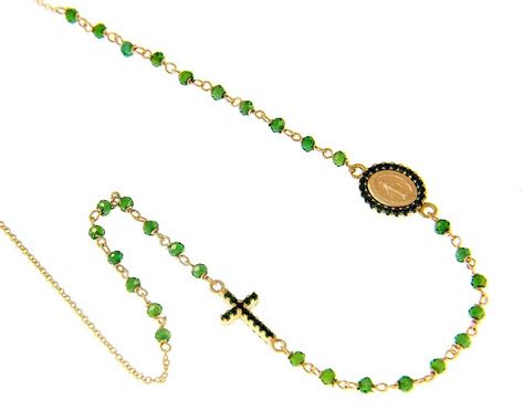 Collana Girocollo Rosario Con Medaglia Madonna Miracolosa E Croce Punti