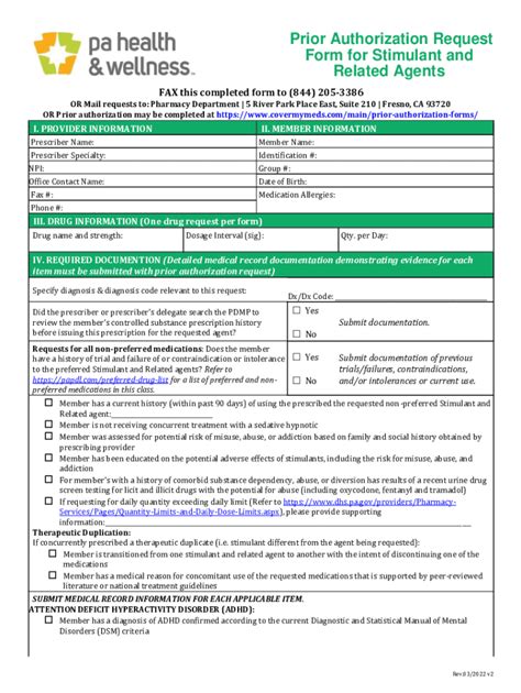 Fillable Online Prior Authorization Request Form For Stimulant And