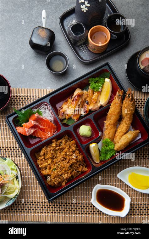 japanese bento set with dark background Stock Photo - Alamy