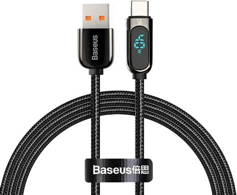 Baseus Braided LED USB 2 0 Cable USB C male USB A male Μαύρο 1m