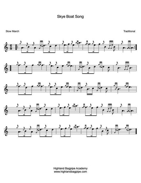 Skye Boat Song Bagpipe Sheet Music Learn To Play Bagpipe Tune Skye