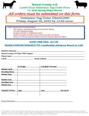 Fillable Online Burnet County H Lamb Goat Validation Tag Order Form