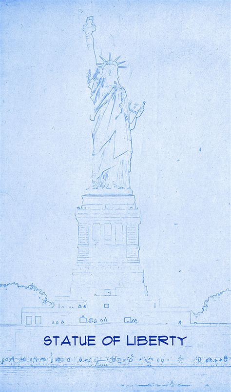 Statue Of Liberty Blueprint Drawing Digital Art By Motionage Designs